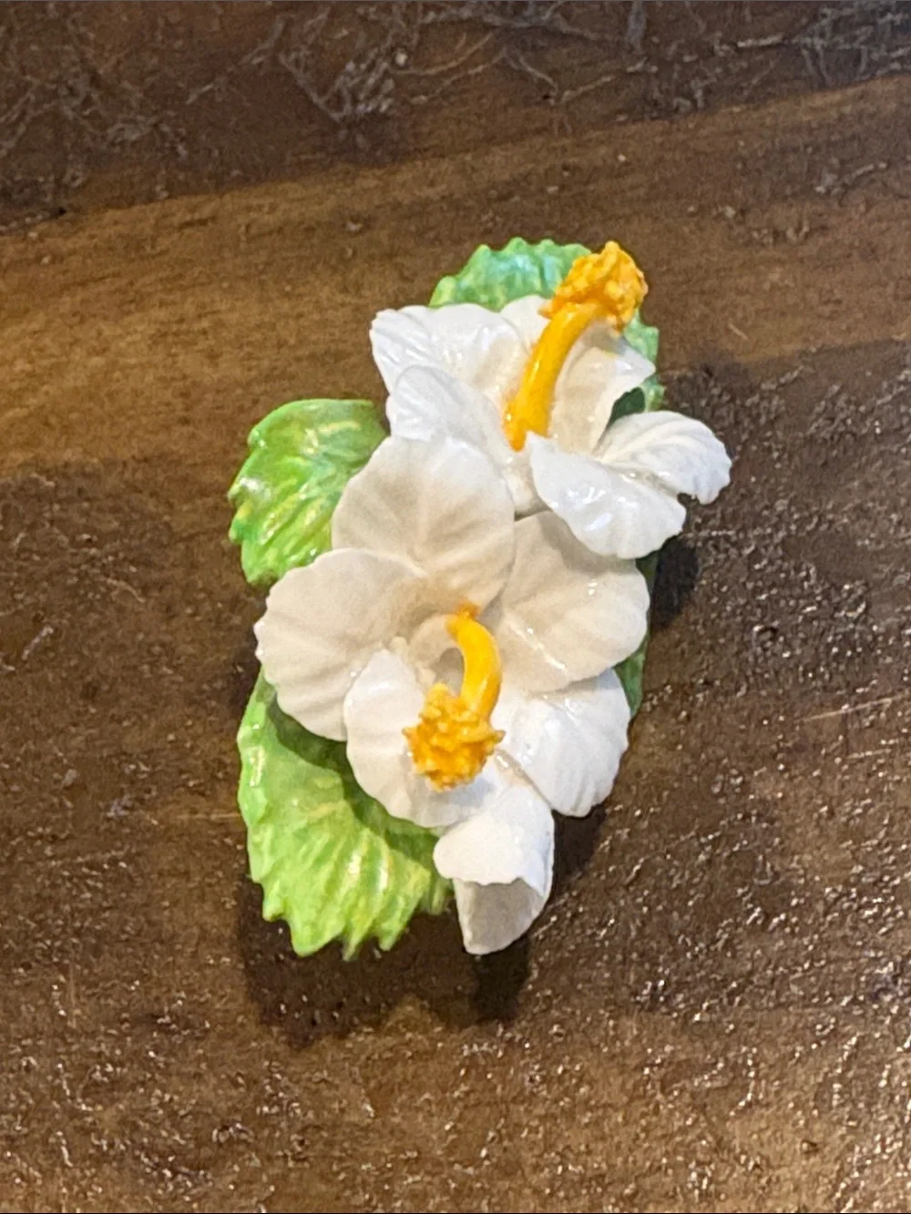 Vintage Denton China White Hibiscus Bone China Floral Brooch Pin England